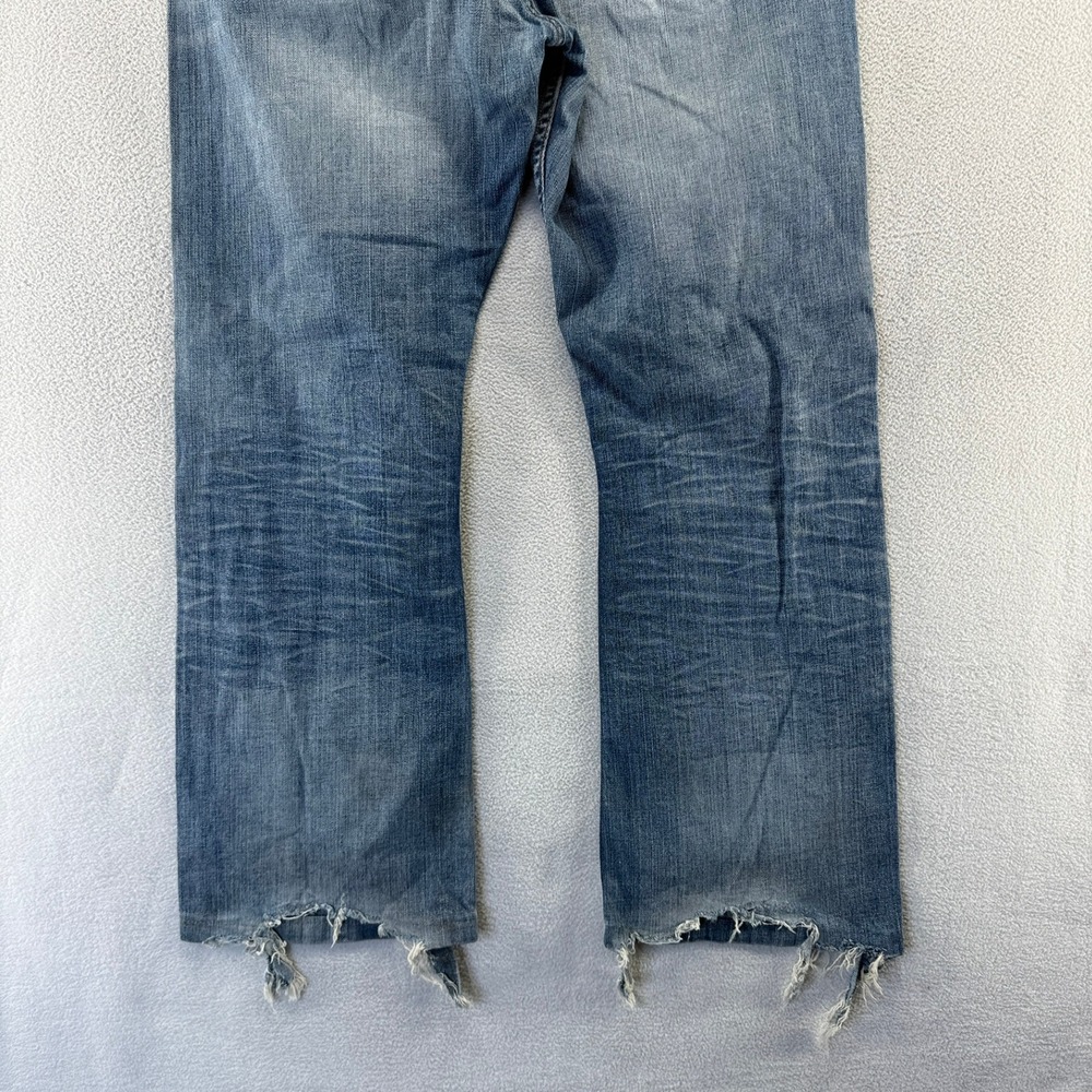 Vintage Levis Jeans Mens 36x34 fits 36x30 Blue 512 Bootcut Denim Thrashed Hemmed - Picture 7 of 10